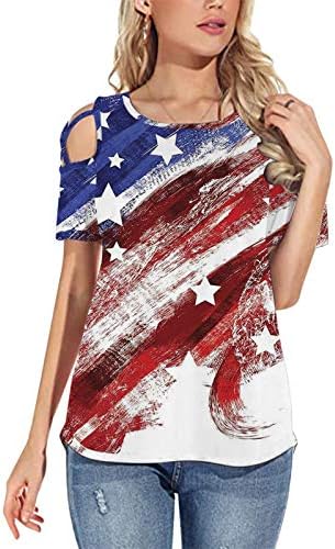 4 ביולי חולצות לנשים שרוול קצר עם צווארון טוניקת חולצות אמריקאי דגל כוכבים פסים פטריוטית חולצה טוניקת חולצות