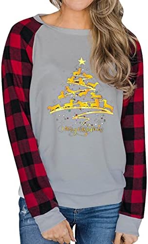 חופשת חג המולד הסווטשרט נשים באפלו משובץ חידוש חולצות חג המולד סנטה קלאוס איילים קרוע שרוול ייחודי חולצות