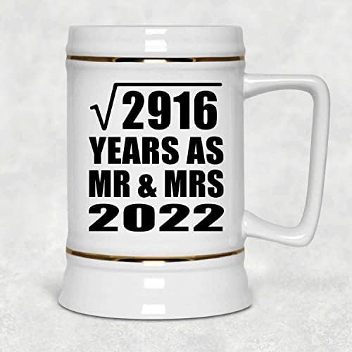 תכנן את השורש המרובע של 54 שנה לשורש 2916 שנים בתור MR & MRS 2022, 22oz Beer Stein Ceramic Tallard ספל עם ידית למקפיא,