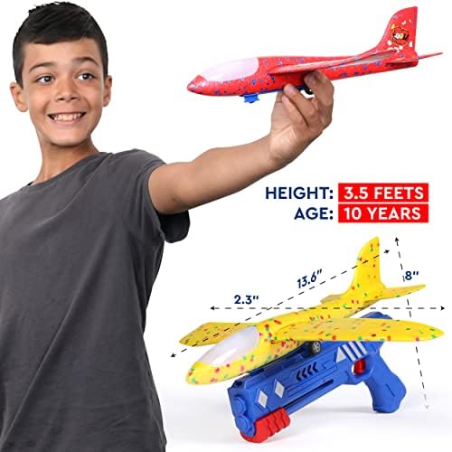 Skibbler 3 Pack Tairplane Thare Parplear צעצועים, 2 מצבי טיסה LED Choam Chail Catapult Plane צעצוע לבנים,