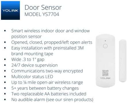 Yolink lora Smart Door Sensor Kit Starter: חיישני Audio Deakerhub Sensors & Doors-עד 1/4 מייל טווח אוויר פתוח, תזכורות לפתיחות