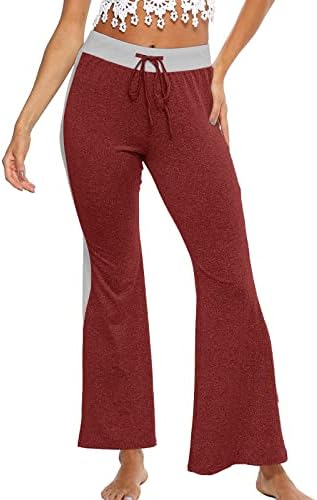 טרקלין בלוק צבעים של נשים יוריביסי מכנסיים מתרחבים מכנסיים מותניים אלסטיים מזדמנים מכנסי טרניוט אימון מגף רגל