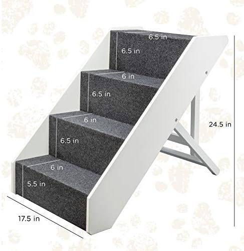 ARF חיות מחמד מדרגות כלבים מעץ, 4 מפלסים כוונון גובה מדרגות חיית מחמד רחבות, מתקפל, לבן