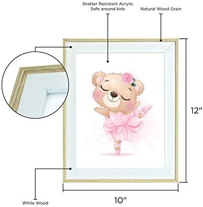 חיות משתלת ממוסגרות חיות קיר חיות בלרינות לילדה עיצוב קיר בחדר התינוקות, מסגרת עץ 10 x12, סט של 3
