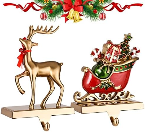 DAJAMAI 2 PACK מחזיקי גרב לחג המולד, איילים וסנטה קלאוס ווים מתכת לקולב אח מנטל לקישוט מסיבת חג המולד