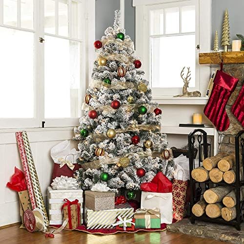 TOPYL 6.8ft Premium Premium Snow Snow Christman עץ חג המולד, עץ חג המולד הלא-חגורה תלוי במעמד מתכת, טיפים לסניף PVC ידידותי