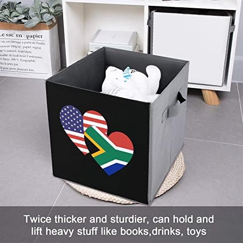 דרום אפריקה קוביות אחסון דגל לב דרום אפריקה עם ידיות פחי בד מתקפלים המארגנים סלים לארון מדפים