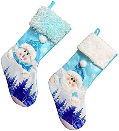מפלה 2 יחידות אח אחידים כחולים עץ עץ עם גרביים מתנות דקורטיביות חג המולד קישוטים ממתקים תליונים
