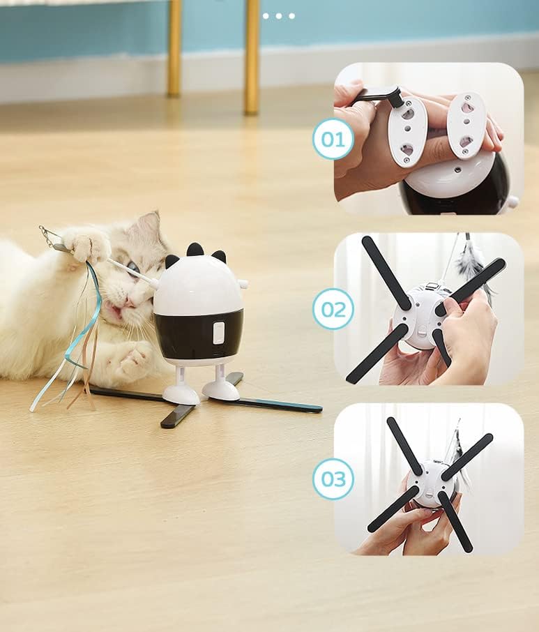 צעצוע נוצה של Ladumu Cat עם 4 חצובות תמיכה לחיית מחמד לחתלתול צעצוע חתול אינטראקטיבי 360 סיבוב צעצוע חיית מחמד לאימוני צעצוע