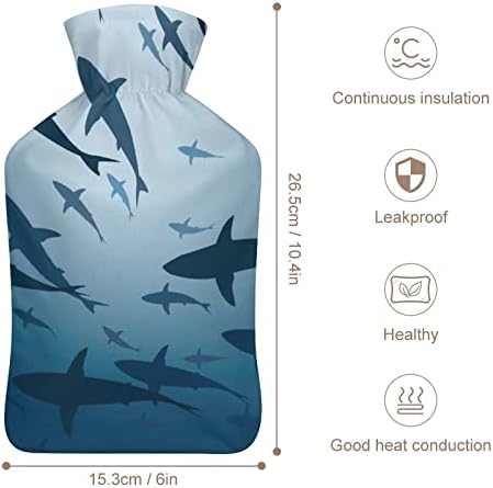 כרישים משייט מתחת להזרקת גומי בקבוק מים חמים עם כיסוי קטיפה חם לכאבי מיטה התכווצויות 1 ליטר