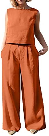 פשתן מכנסיים סטים עבור בנות קיץ סתיו 2 חתיכה מכנסיים סטי נשים 2023 בגדי אופנה כושר רגיל