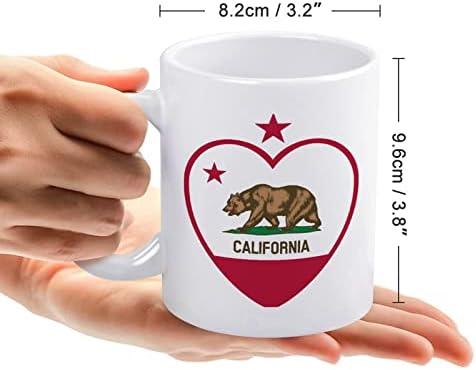 קליפורניה דגל לב הדפסת ספל קפה כוס קרמיקה תה כוס מצחיק מתנה עם לוגו עיצוב עבור משרד בית נשים גברים-11 עוז לבן