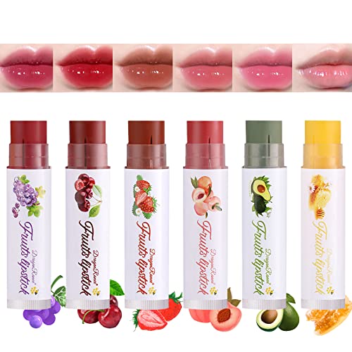 6 יחידות פירות שפתון סט, קסם צבע שינוי שפתון לאורך זמן לחות שפתון מועשר בשמנים טבעיים, הגנה על שפות עבור 24 שעות