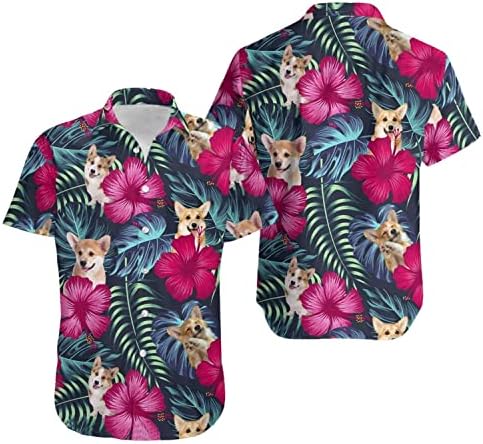 קורגי כלב אדום היביסקוס דפוס טרופי חולצה הוואי קורגי פרחי חיות מחמד צמחים חולצה אלוהה אמא ​​מתנה