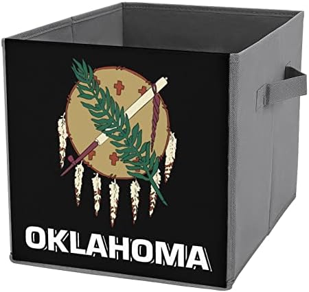 דגל של אוקלהומה פחי אחסון מתקפלים יסודות קוביות אחסון בדים קופסאות מארגנים עם ידיות