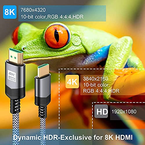 8K HDMI 2.1 כבל 6.6ft, Avibrex Ultra HD מהירות גבוהה 48GPBS 8K@60Hz 4K@120Hz 144Hz EARC HDR10 4: 4: 4 HDCP 2.2 ו-