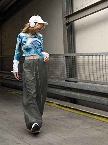 מכנסי מצנח XINEICY לנשים שרוטות מכנסי מטען רחבים y2k מכנסיים נמוכים עם מכנסי טרנינג רודף רופף היפ הופ רופף