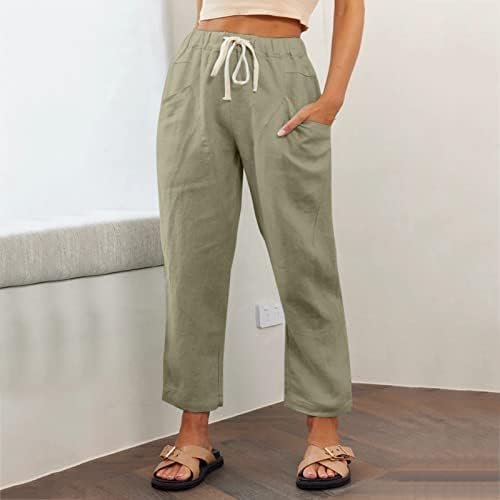 מכנסי פשתן כותנה מכתניים מותניים גבוהים מכנסיים מכנסיים מזדמנים עם כיסים עם כיסים קפריס לנשים לנשים