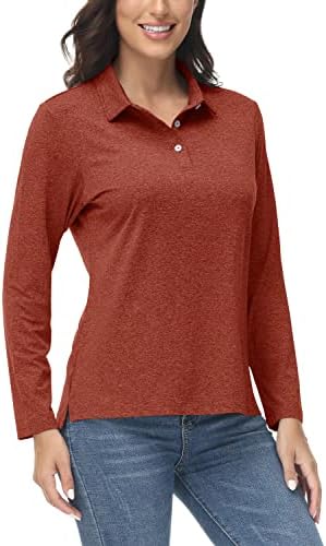 חולצת פולו לנשים של טאקוואסן שרוול ארוך מהיר יבש UPF 50+ חולצות הגנה מפני שמש לגולף טיולים אתלטים עבודות ריצה