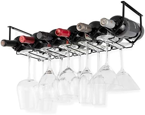 וולניטורה פיקולה תחת ארון מתלה יין ומחזיק משקפיים, ארגון מטבח עם מארגן 6 בקבוקים מתכת שחור