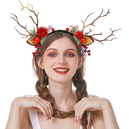 ג ' נברי סרטי ראש לחג המולד הובילו אור עד קרני איילים חישוקי שיער פרח פירות יער להקת שיער זוהר אביזרי שיער לתלבושות מסיבת
