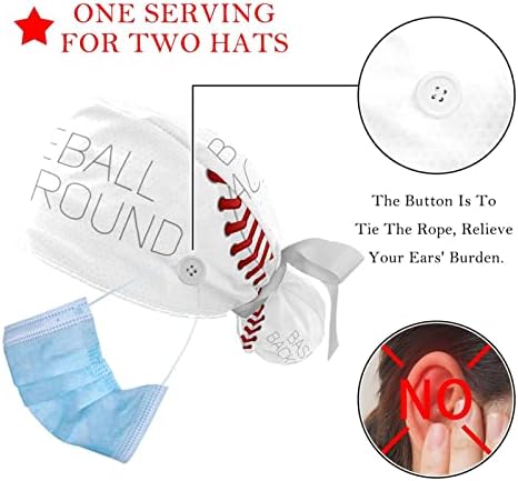 2 חתיכות כובע עבודה מתכוונן עם כפתורים ועניבת סרט לנשים שיער ארוך, רקע שרוכי בייסבול