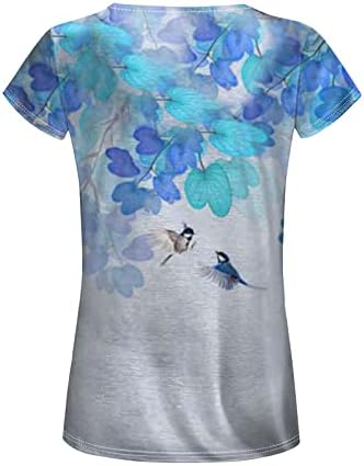 חולצות נשים נוקמופו חולצות שרוול קצר מזדמן הדפס דיגיטלי מזדמן עם פרח וציפור חולצת טריקו רופפת עם שרוולים קצרים