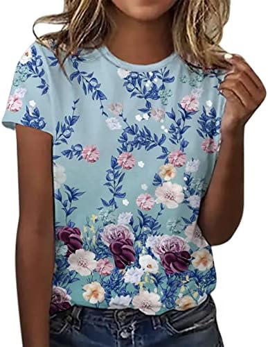 חולצת נשים קיץ נשים שרוול קצר צוואר צוואר פרח מודפס חולצות טופ חולצות חולצות מזדמן טי