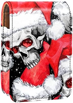 גולגולת חג המולד סנטה שפתון מקרה עם מראה עבור ארנק נייד מקרה מחזיק ארגון