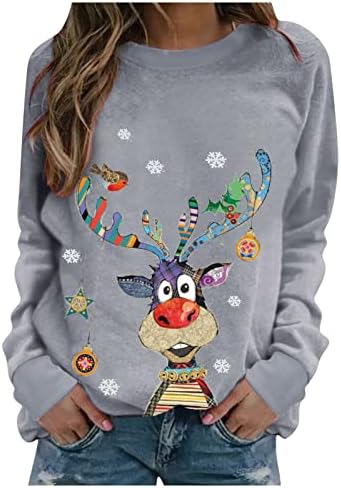 צמרות חג מולד מכוערות לנשים מצחיקות הדפס חמוד חולצות שרוול ארוך חולצות חג חידוש חג המולד סוודר סווטשירטים