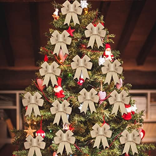 12 חלקים עץ חג המולד קשת קשת באפלו קשתות קשתות שחור לבן קשת קשת חג חג המולד מלאכת קשת לקישוט עץ חג המולד,