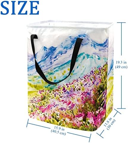 צבעי מים פרחי הרים באביב הדפס נוף סל כביסה מתקפל, 60 ליטר סלי כביסה עמידים למים סל כביסה אחסון צעצועי בגדים לחדר שינה