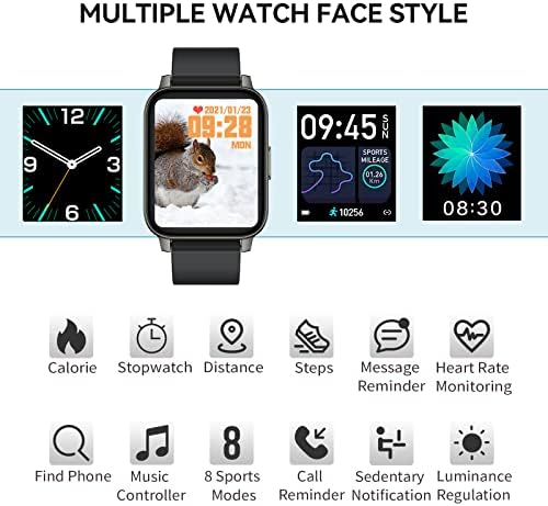 שעון חכם לטלפונים של אנדרואיד iOS, 1.69 אינץ 'מסך מגע שעון חכם לגברים, שעון גשש כושר עם צג לחץ דם דופק, שעון ריצה מד צעדים,