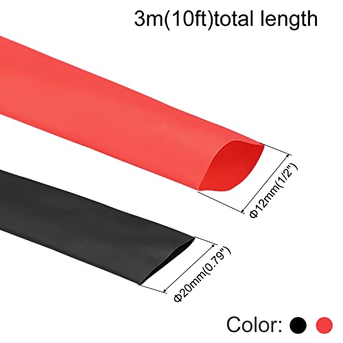 ערכת צינורות מכווץ חום של Meccanixity 2: 1 1/2 אינץ 'דיא 20 ממ שטוח 10ft הגנה על בידוד אדום שחור לחוט כבל חשמלי