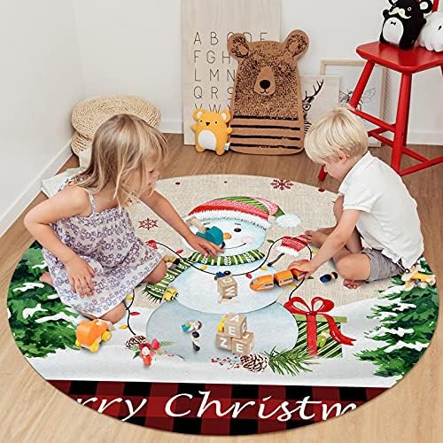 שטיח אזור עגול גדול לחדר שינה בסלון, שטיחים 5ft ללא החלקה לחדר ילדים, חג מולד שמח, דמויי שלג חורפ