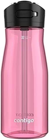 קונטיגו אשלנד 2.0 בקבוק מים חסין דליפות עם נעילת מכסה וקש זוויתי, בקבוק מים בטוח למדיח כלים עם מכסה להחלפה, אזליה 32 עוז