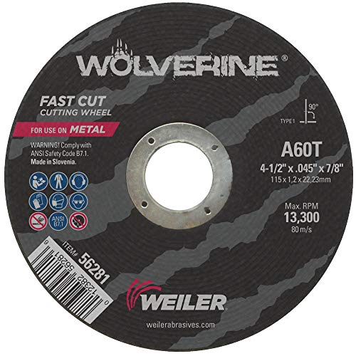 Weiler 56281 4 1/2 x 0.045 וולברין סוג 1 גלגל חיתוך דק, A60T, 7/8 A.H.