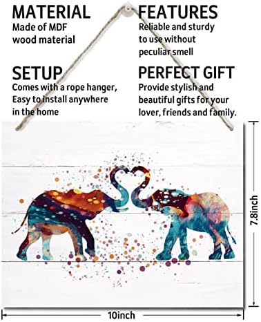 פילים אוהבים שלט עיצוב לב, תליית שלטי עץ של לוח קיר מודפס