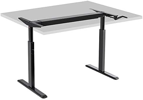 מונופריס גובה מתכוונן לשבת לעמוד משכים שולחן שולחן מסגרת-שחור עם כננת ידנית, תואם עם שולחנות עבודה מ 39 סנטימטרים עד