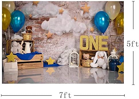 מהופוטו כחול וזהב ילד אחד יום הולדת צילום סטודיו דיוקן רקע אבזרי בלונים ענן כוכבים רטרו קיר שמח 1 מסיבת יום הולדת קישוטי