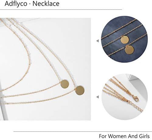 אדפליקו שכבות קולר שרשרת זהב פאייטים תליון שרשראות שרשרת תכשיטי מתכוונן לנשים ובנות