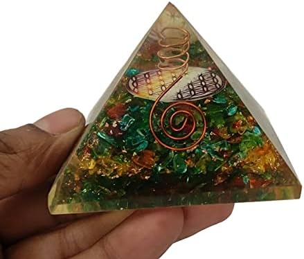Sharvgun Pyramid Pyramid Multi Onyx Gemstone פרח חיים אורגון פירמידה הגנה על אנרגיה שלילית 65-70 ממ, אטרא