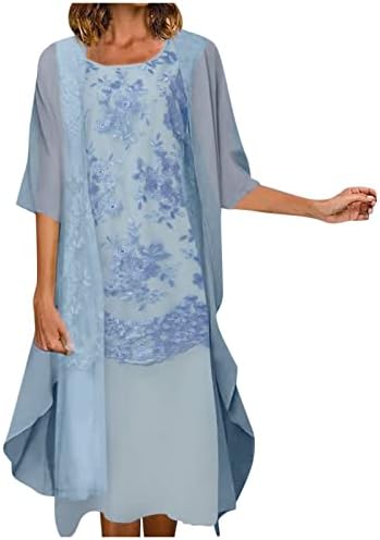 Zefotim שתי שמלות חתיכות לנשים 2023 תחרה מזדמנת של שיפון חצי שרוול שמלת קרדיגן