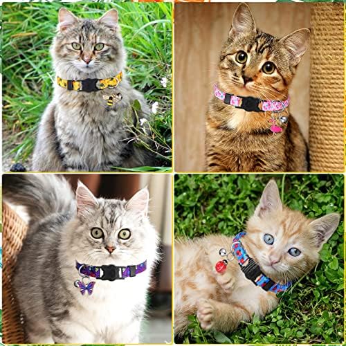 4 חתיכות חתול קולרים הבדלני עם פעמון ותליונים צבעוני קיץ חתול בטיחות צווארון מתכוונן צווארון לחתולים חמוד