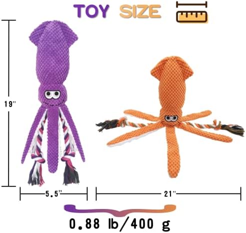 Sunkypup צעצועי כלבים חריקים, צעצוע של כלב דיונון מפואר עם חבל לכלבים קטנים, בינוניים וגדולים