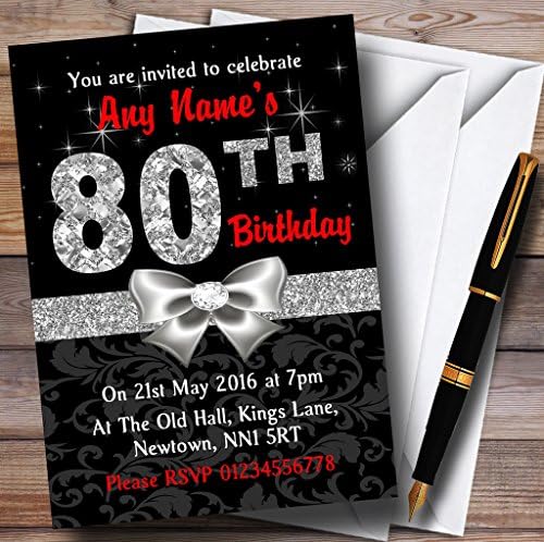 אדום שחור כסף יהלום יום הולדת 80 הזמנות בהתאמה אישית