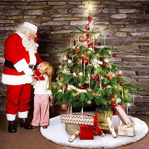 חצאית עץ חג המולד בסמילי בגודל 48 אינץ 'חצאיות עץ פרווה לבנות קשיחות קטיפה רכה קישוטי חג מולד מושלגים לקישוט עץ