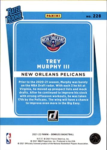 2021-22 דונרוס 228 טריי מרפי III מדורג טירונים RC טירון ניו אורלינס פליקנס כדורסל NBA