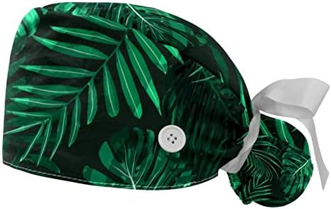 עלים ירוקים בג'ונגל צמחים כובע עבודה מתכוונן עם מחזיק קוקו, 2 חבילות כובע כובע כובע כובע לגברים ונשים