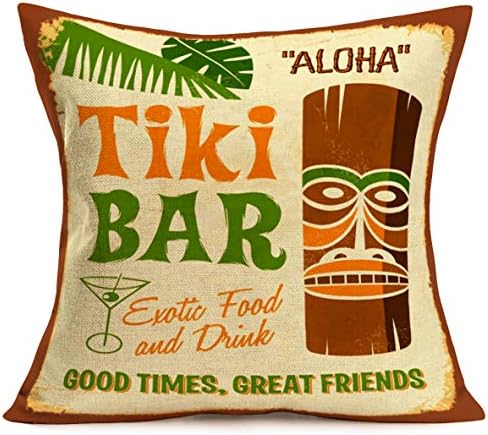 Tlovudori Tiki Bar Decor לזרוק כיסוי כרית כרית, פסל פולינזי וינטג 'עם משקה טרופי מילות ציטוט מצחיקות עיצוב